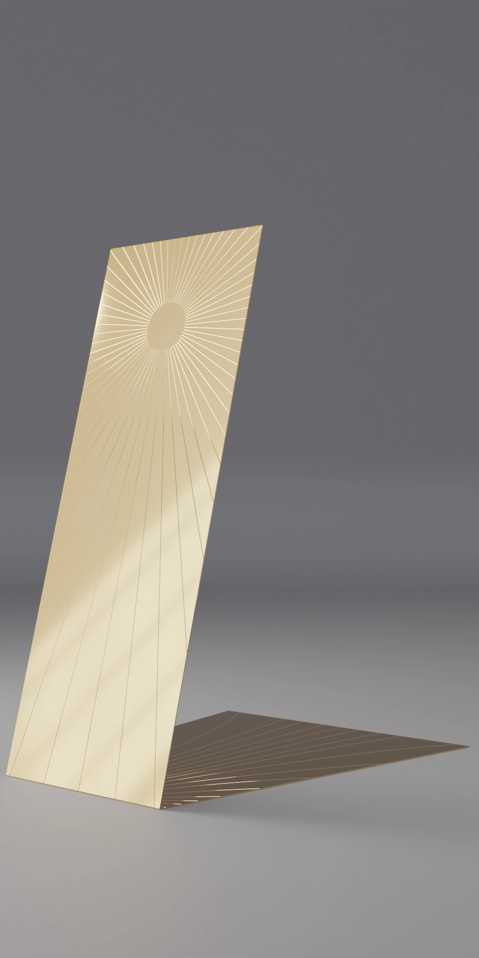 Majesty, full-length mirror, mirror-polished gold-tinted and engraved stainless steel, H 160 x D 120 x L 60/100 cm, thickness 0,3 cm