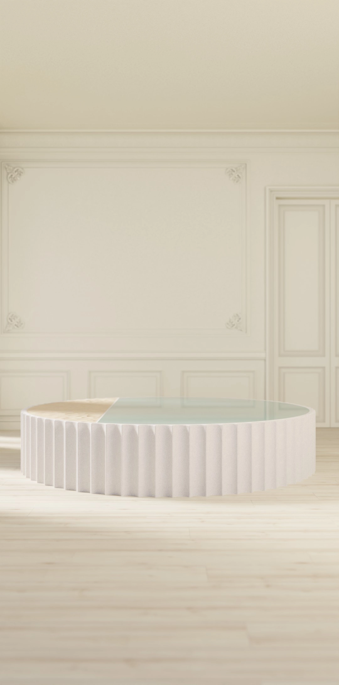 The Immensity of the Sea, coffee table, concrete, coloured glass, fine sand, D 200 x H 40 cm